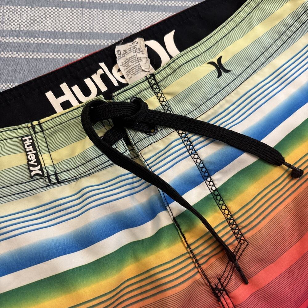 Hurley Board Swim Trunks Shorts Colorful Striped Logo Pocket Tie - Picture 3 of 11